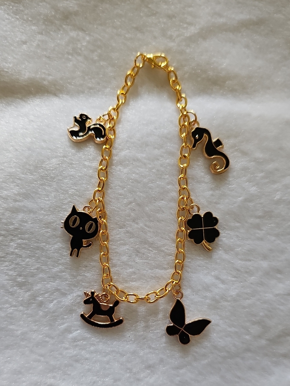 Gold and Black Enamel Charm Bracelet